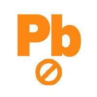 The letters Pb written in orange above a circle with a line through it.